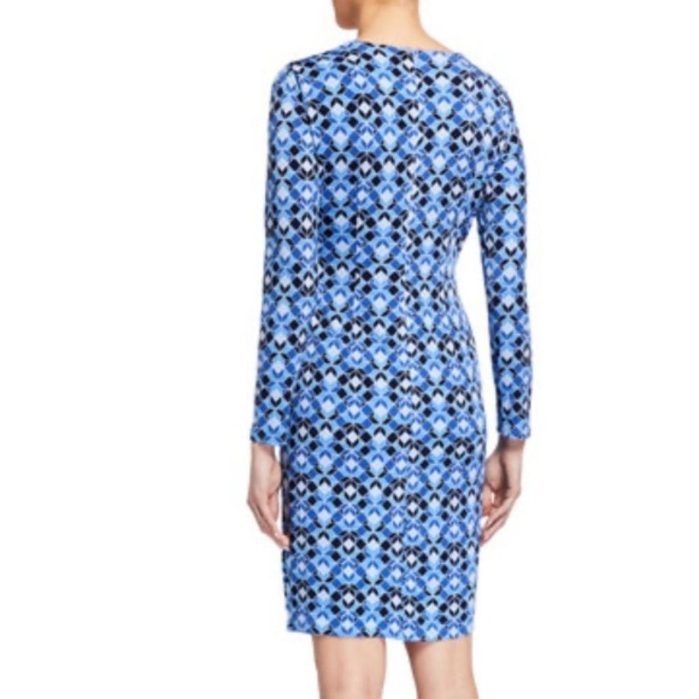 London Times Matte Jersey Wrap-over Sheath Dress in Blue - Picture 2 of 6